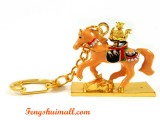 Brown Tribute Horse with Plate of Auspicious Fruits Keychain